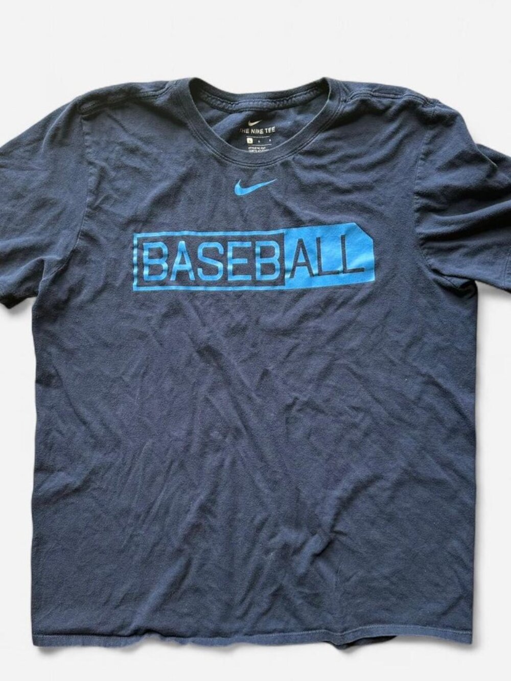 Nike Navy Blue Baseball Athletic Cut T-shirt Short Sleeve Size Large